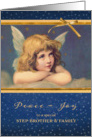 For step brother and his family, Christmas card, vintage angel card
