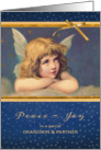 To my grandson and his partner, Christmas card, vintage angel card