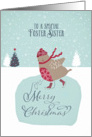 To my foster sister, Christmas card, skating robin card