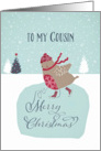 To my cousin, Christmas card, skating robin card