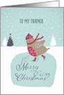 To my trainer, Christmas card, skating robin card