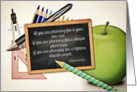 Back to School for Teacher, apple, blackboard, pencils card