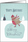 Happy birthday and Merry Christmas, skating robin card
