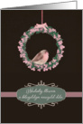 Merry Christmas in Welsh, robin and wreath, illustration card