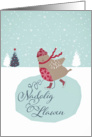 Merry Christmas in Welsh, Nadolig Llawen, skating robin card