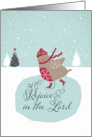 Rejoice in the Lord, Christian Christmas card, sweet skating robin card