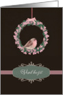 Merry Christmas in Slovenian, robin and wreath, illustration card