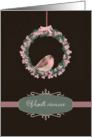 Merry Christmas in Slovak, robin and wreath, illustration card