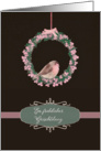 Merry Christmas in Pennsylvania Dutch, robin and wreath, illustration card