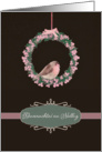 Merry Christmas in Irish Gaelic, robin and wreath, illustration card