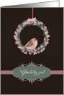 Merry Christmas in Danish, robin and wreath, illustration card