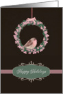 Happy Holidays, robin and wreath, Chalkboard illustration card
