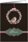 Peace, robin and wreath, Chalkboard illustration card