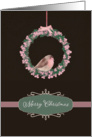 Merry Christmas, robin and wreath, Chalkboard illustration card