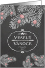 Merry Christmas in Czech, Yew Branches, Chalkboard effect card