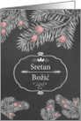 Merry Christmas in Bosnian, Yew Branches, Chalkboard effect card