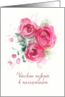 Happy Birthday in Czech, Watercolor Roses card