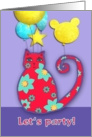 children’s party invitation, cool cat, balloons card