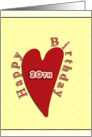 happy 20th birthday, red heart on yellow background card