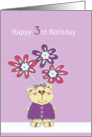 Happy 3rd Birthday to you, cute bear with flowers card