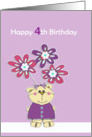 Happy 4th Birthday to you, cute bear with flowers card