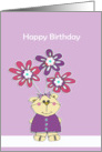 Happy Birthday to you, cute bear with flowers card
