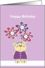 Happy Birthday for Girl Cute Bear with Flowers card