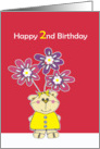 happy 2nd birthday, cute little bear with flowers card