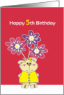 happy 5th birthday, cute little bear with flowers card