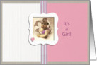 it’s a girl, birth announcement girl, vintage photo, pink heart card