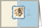 it’s a boy - birth announcement boy, vintage photo, blue with stripes card