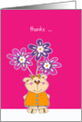 thanks a bunch, cute bear holding flowers card