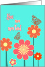 you are invited, floral turquoise, red, butterflies invitation card