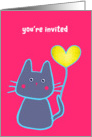 you are invited, kid’s birthday party, pink cat with balloon card