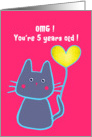 happy 5th birthday, pink cat with balloon card