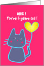 happy 6th birthday, pink cat with balloon card