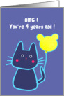 happy 4th birthday, cat with balloon, blue card