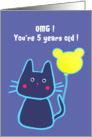 happy 5th birthday, blue cat with balloon card