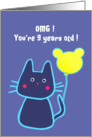 happy 9th birthday, blue cat with balloon card
