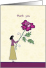 thank you, lady with flower, illustration, card