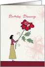 Birthday Blessings, Christian birthday card, Woman holding Flower card