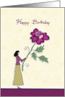 happy birthday, beige,lady with flower card