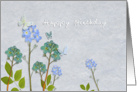 blue flowers, happy birthday card