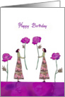 happy mutual birthday, two women holding roses, illustration card