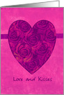love and kisses, happy birthday, roses and heart card