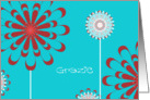 grazie, Thank you in Italian, red and white flowers, turquoise card