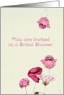 invitation, bridal shower, pink flowers on ecru background card