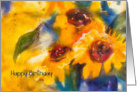 happy birthday, yellow sunflowers, watercolor painting card