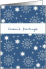 seasons greetings, business Christmas card, snowflakes blue card
