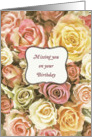 Missing you on your birthday, elegant roses, lace effect card